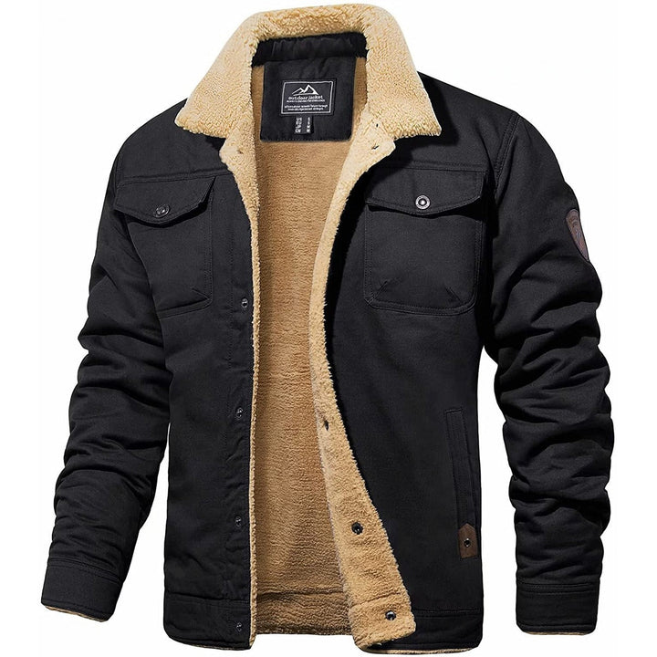 Harrison sherpa collar fleece jacket in black, front view open