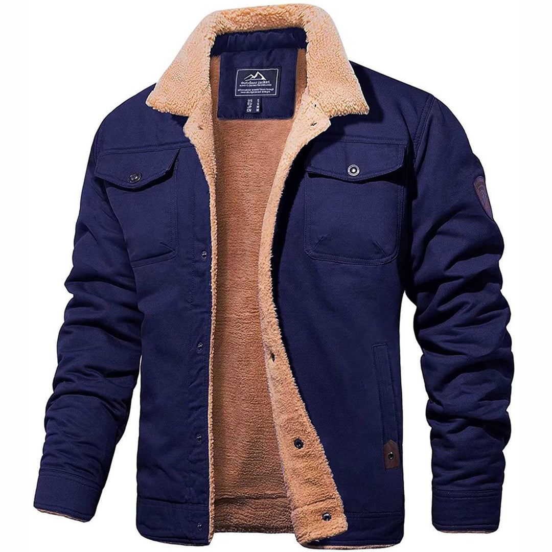 Harrison sherpa collar fleece jacket in navy, front view open