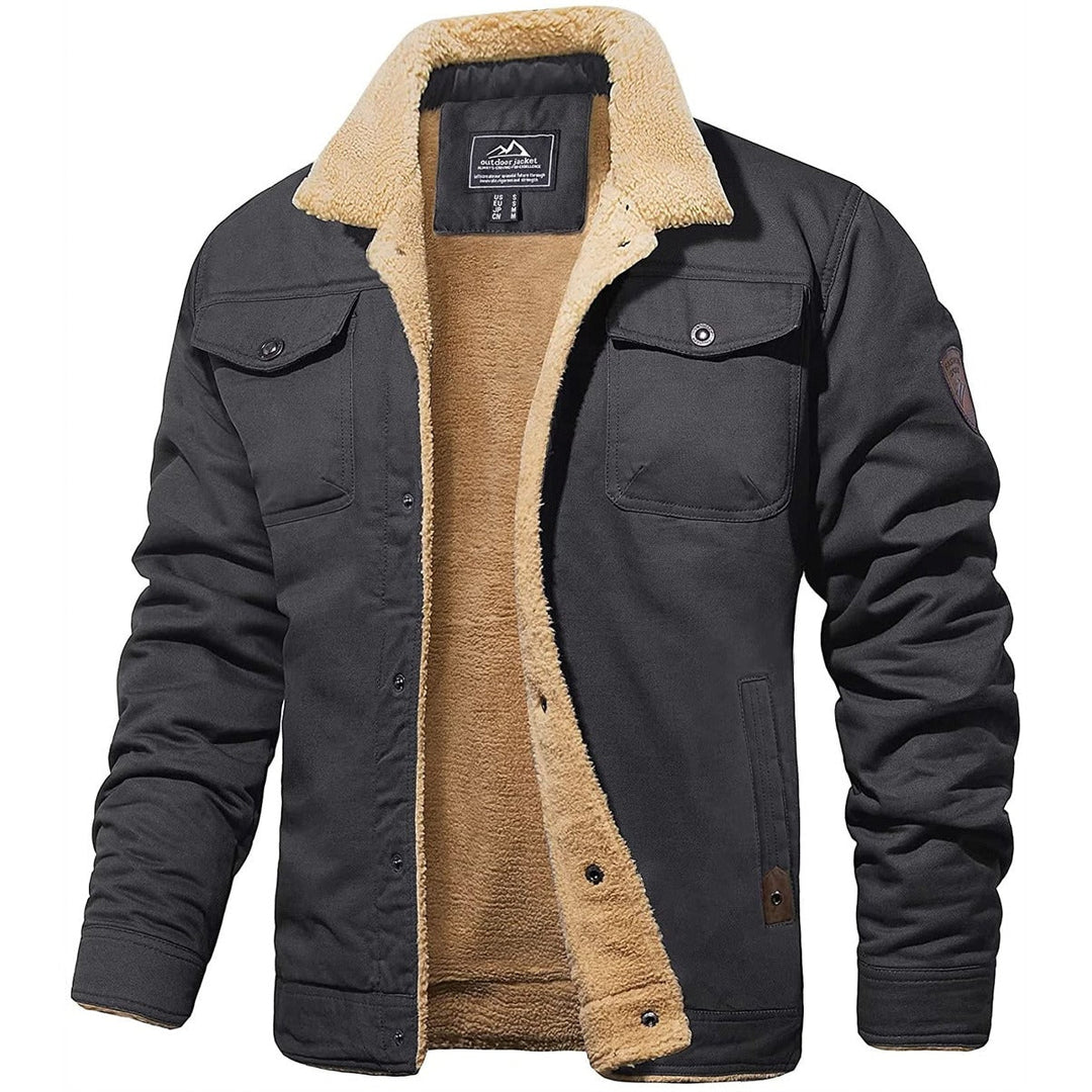 Harrison sherpa collar fleece jacket in gray, front view open