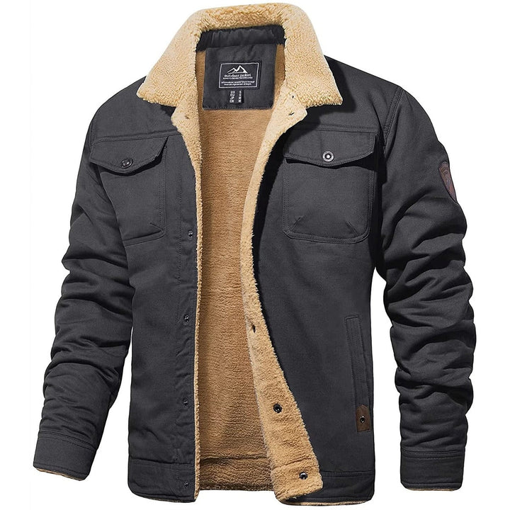Harrison sherpa collar fleece jacket in gray, front view open