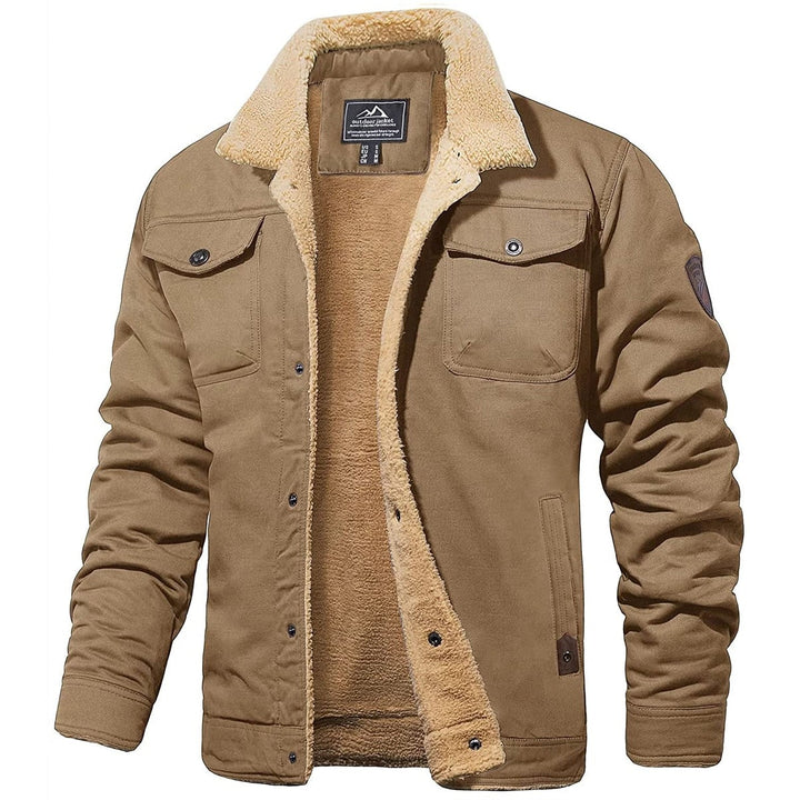 Harrison sherpa collar fleece jacket in khaki, front view open