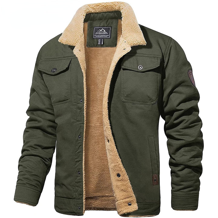 Harrison sherpa collar fleece jacket in green, front view open