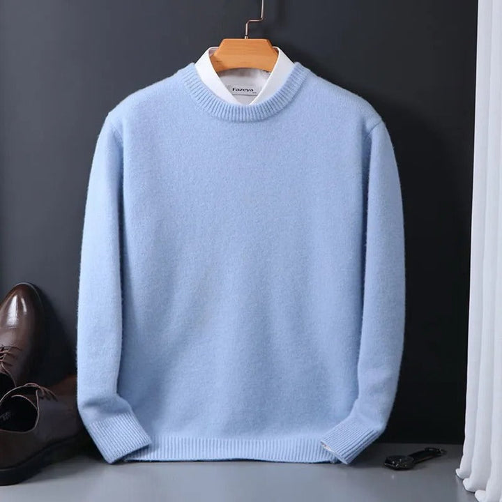 Julian soft crew neck knit sweater on hanger, front view