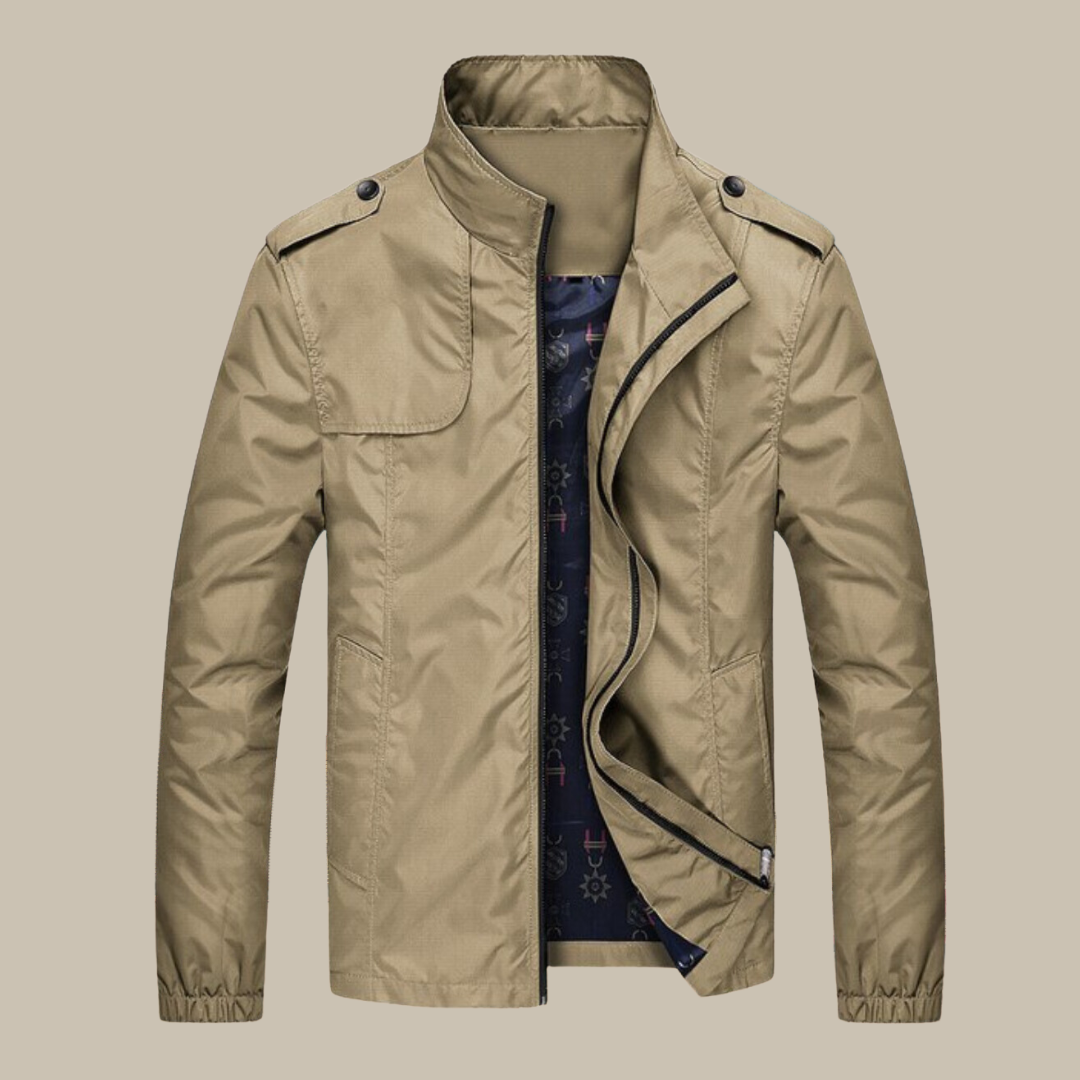 Marcus khaki slim fit windbreaker jacket, front view open