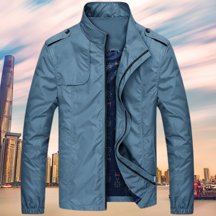 Marcus blue slim fit windbreaker jacket, front view open