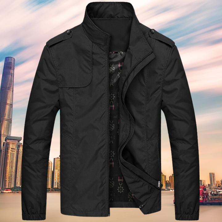 Marcus black slim fit windbreaker jacket, front view open