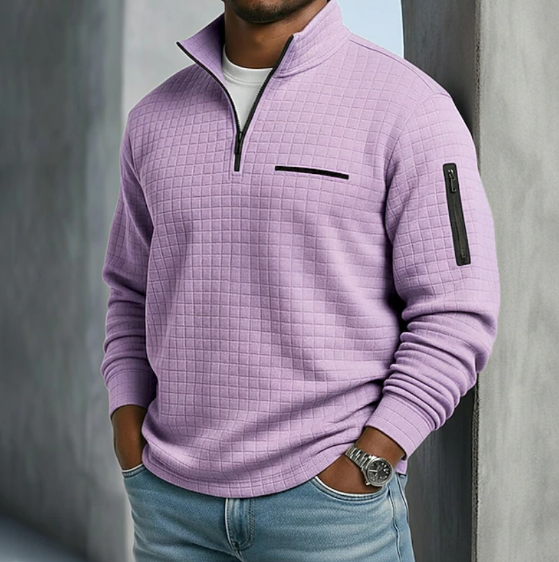 Nathaniel lavender quarter-zip waffle knit pullover, front view