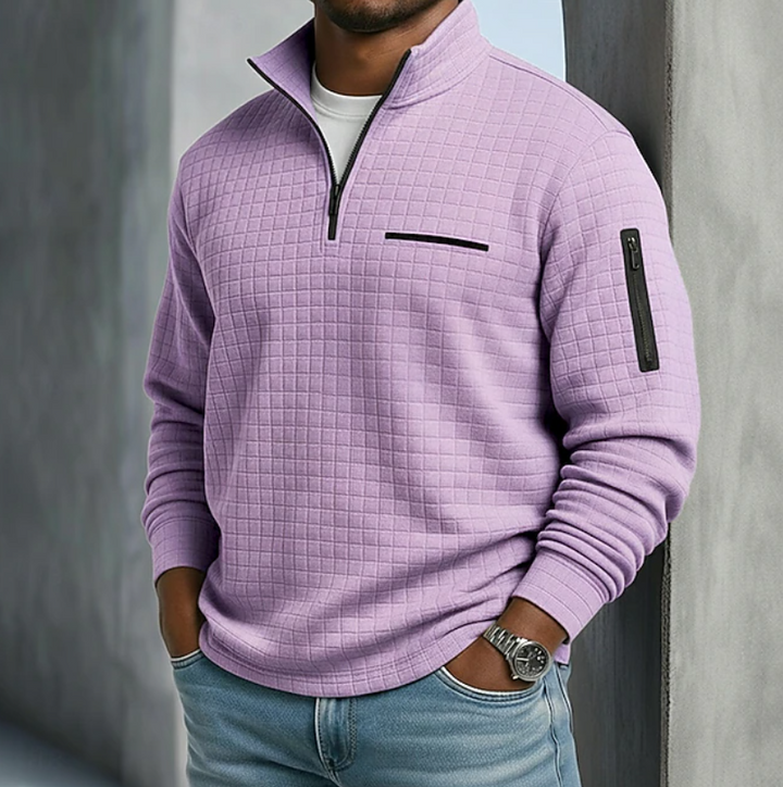 Nathaniel lavender quarter-zip waffle knit pullover, front view