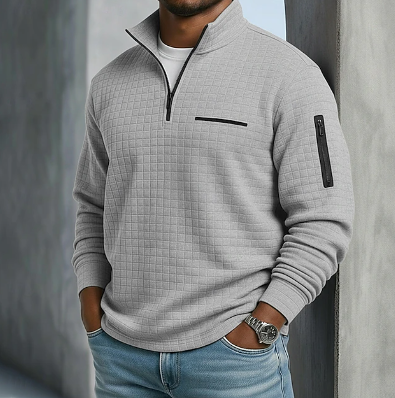 Nathaniel gray quarter-zip waffle knit pullover, front view
