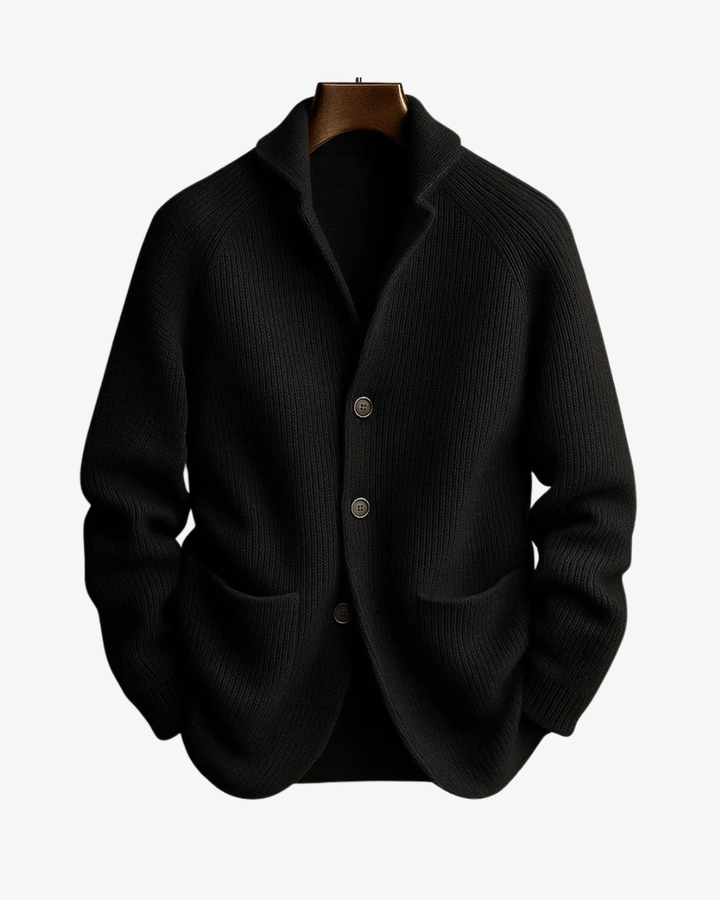 Nathaniel black tailored knit cardigan on mannequin, front view
