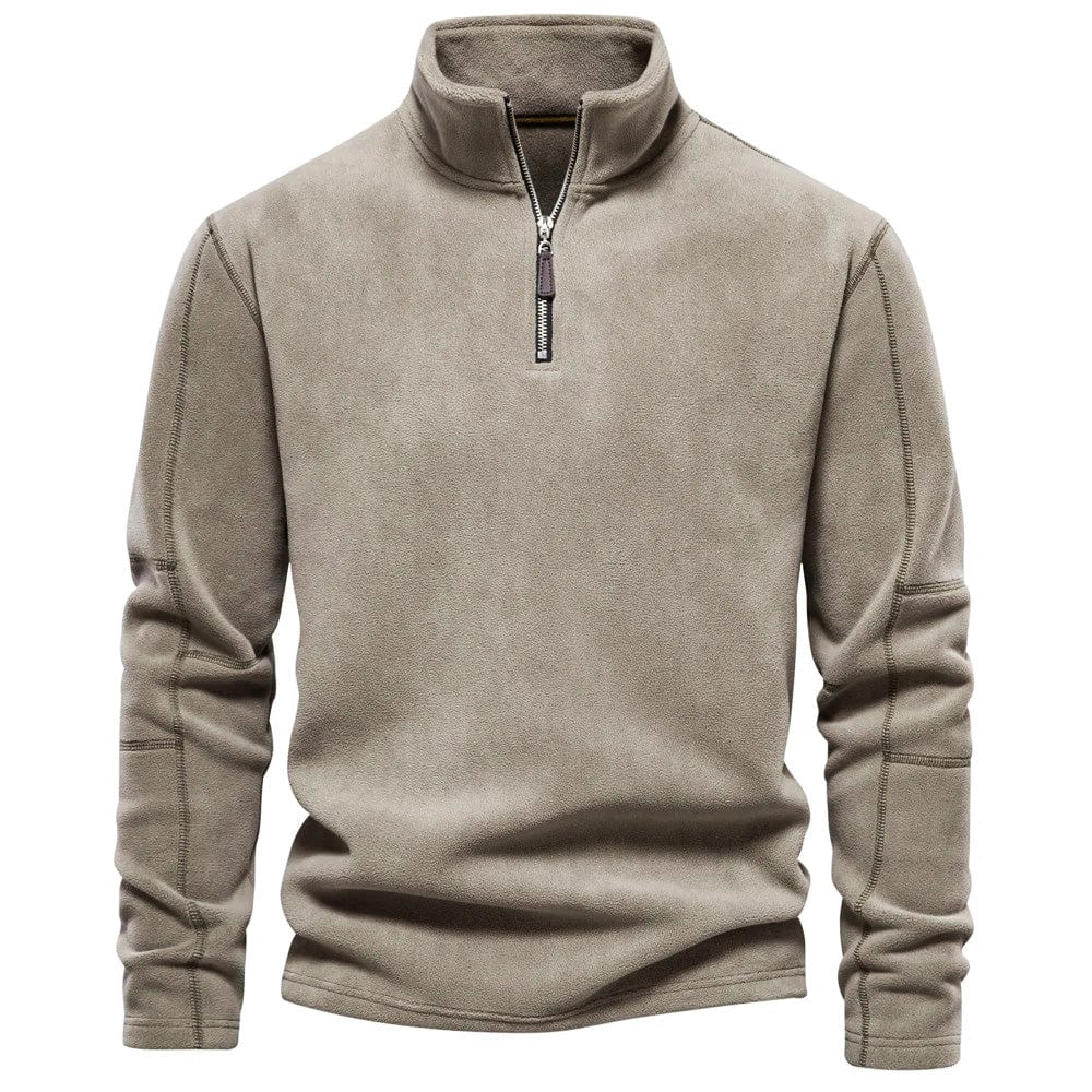 Preston classic quarter-zip mock neck sweatshirt in beige, front view