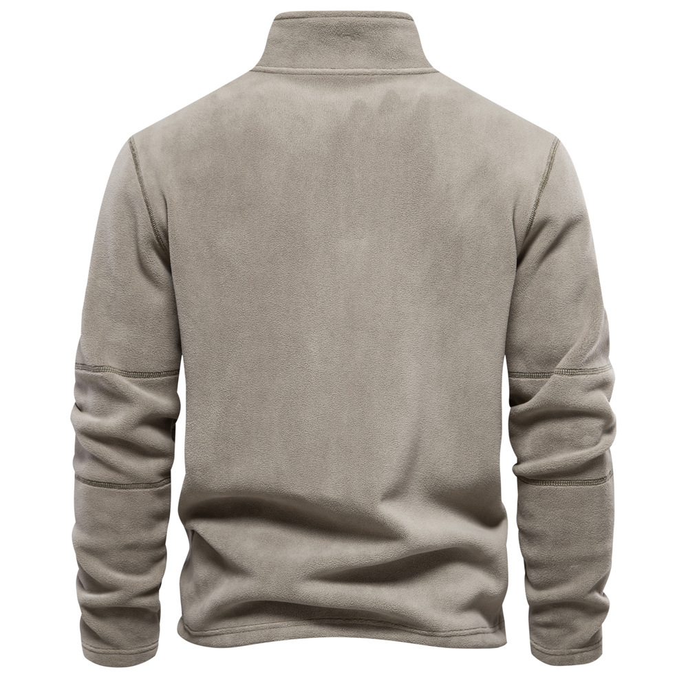 Preston classic quarter-zip mock neck sweatshirt in beige, back view