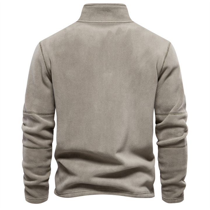 Preston classic quarter-zip mock neck sweatshirt in beige, back view
