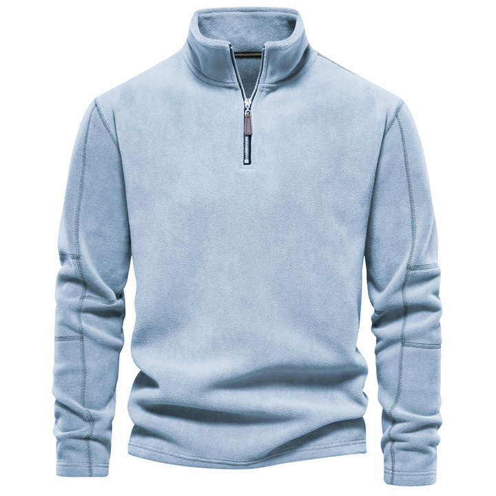 Preston classic quarter-zip mock neck sweatshirt in light blue, front view