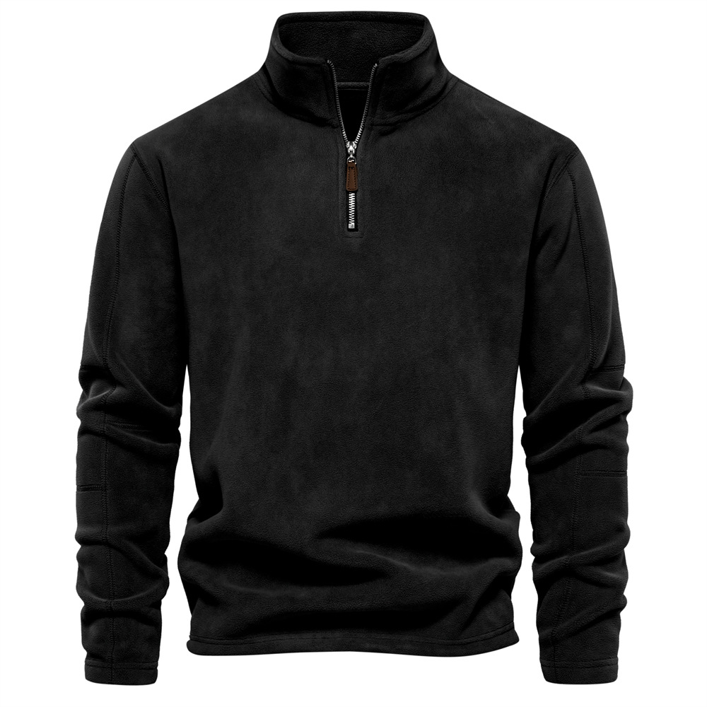 Preston classic quarter-zip mock neck sweatshirt in black, front view