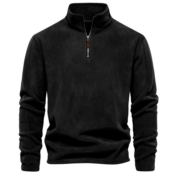 Preston classic quarter-zip mock neck sweatshirt in black, front view