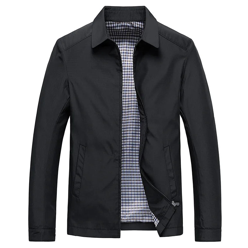 Rowan lightweight water-resistant jacket in black, front view open
