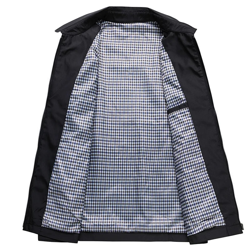 Rowan lightweight water-resistant jacket, open view showing plaid lining