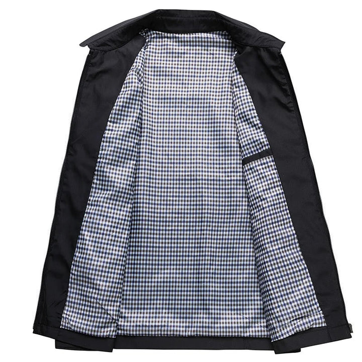 Rowan lightweight water-resistant jacket, open view showing plaid lining