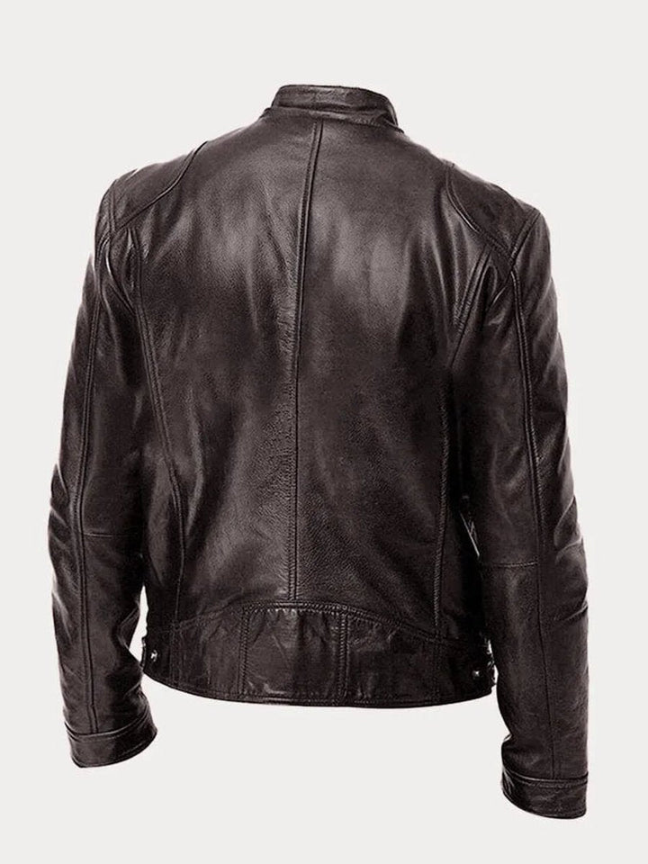 Rowan slim-fit biker jacket in black, back view