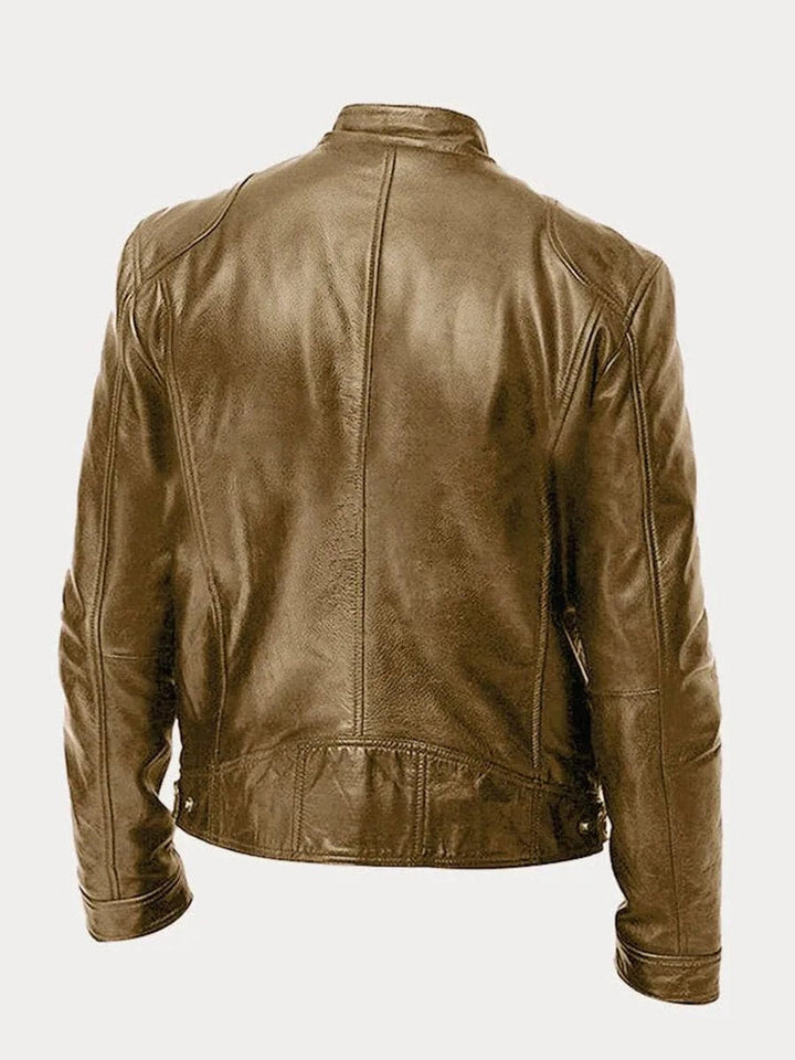 Rowan slim-fit biker jacket in khaki, back view