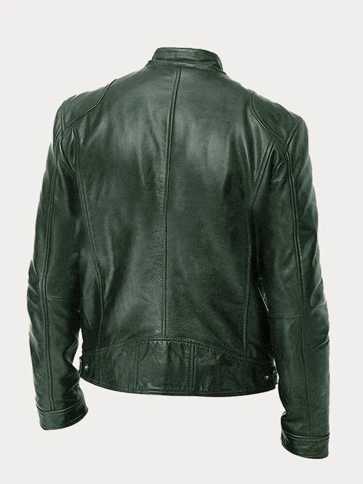 Rowan slim-fit biker jacket in dark green, back view