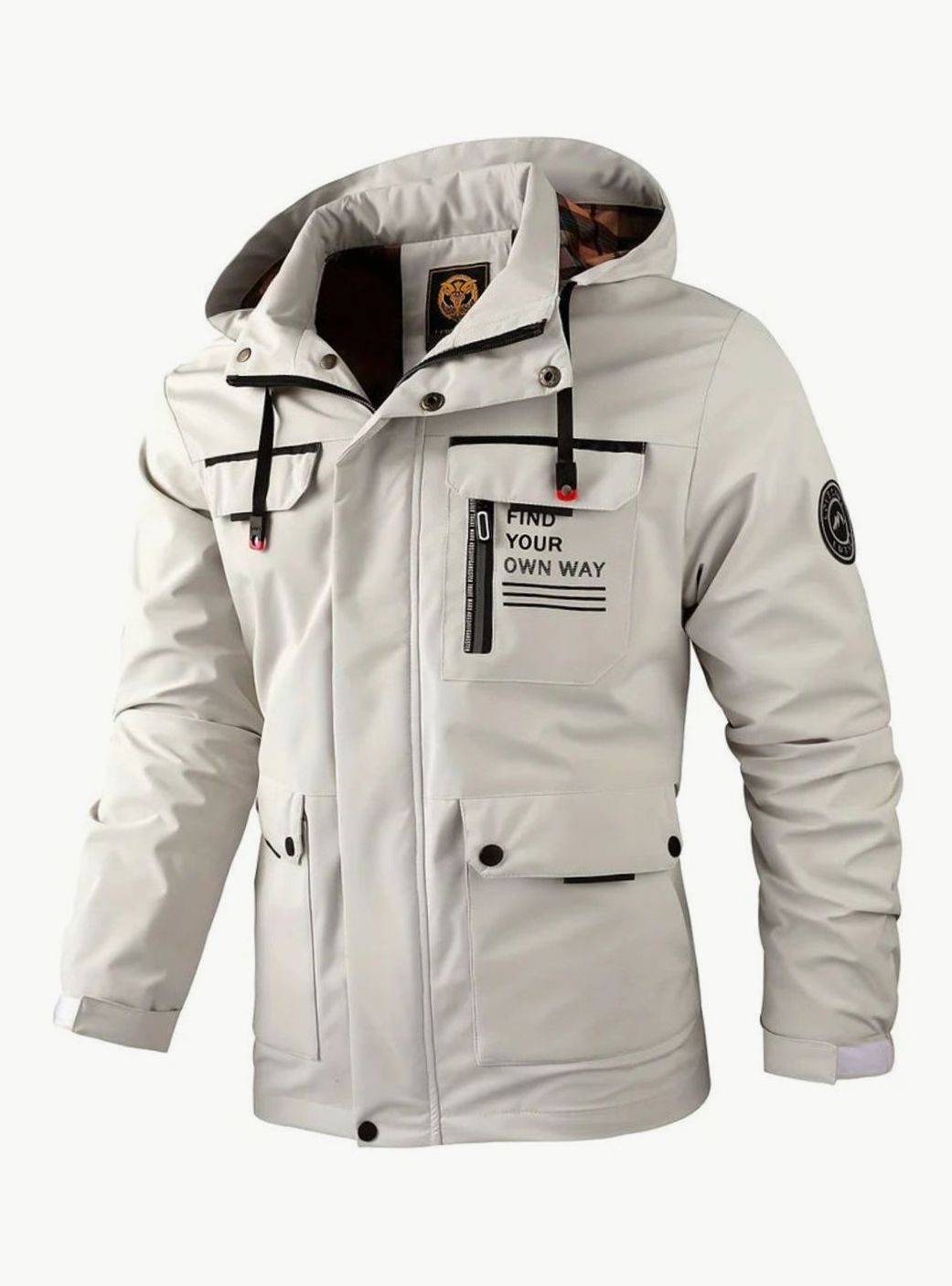 Theodore hooded waterproof winter jacket in white, front view