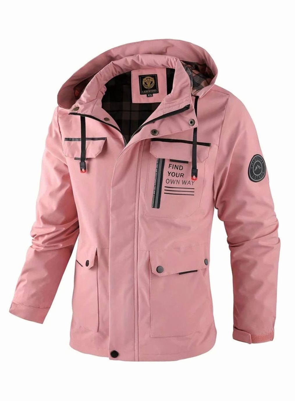 Theodore hooded waterproof winter jacket in pink, front view
