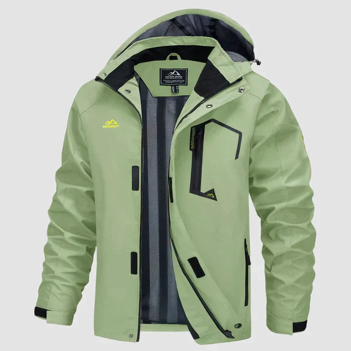 Vivian hooded winter jacket in light green, front view