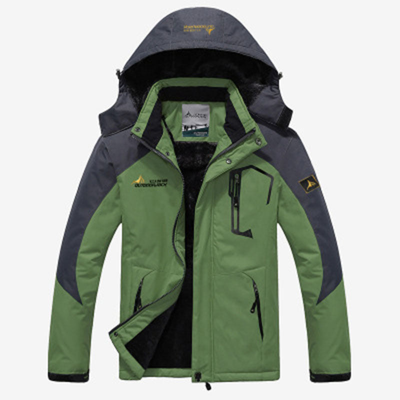 Vivian hooded winter jacket in green with fleece lining, front view