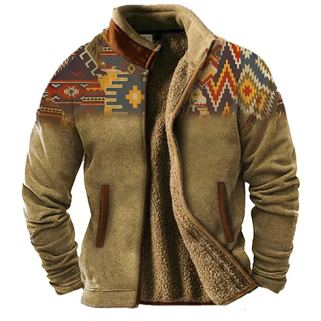 Weston aztec print sherpa lined fleece jacket, open front view