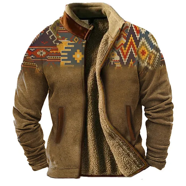Weston aztec print sherpa lined fleece jacket, closed front view