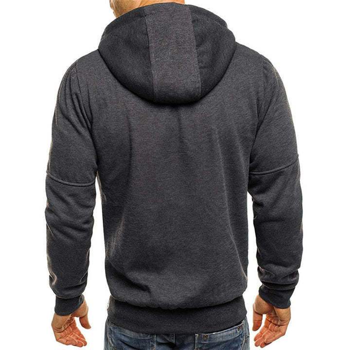 Weston dark gray zip-up hoodie, back view