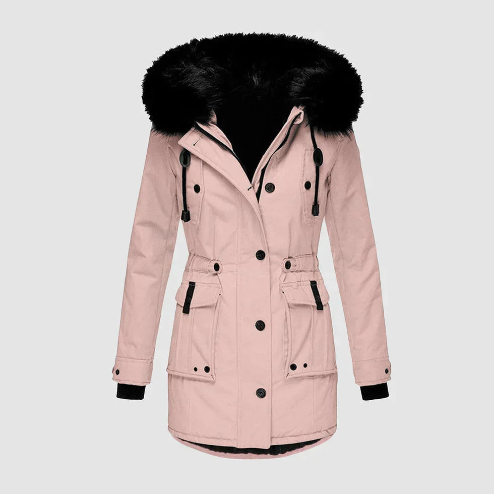 Wilhelmina faux fur hood waterproof parka in pink, front view