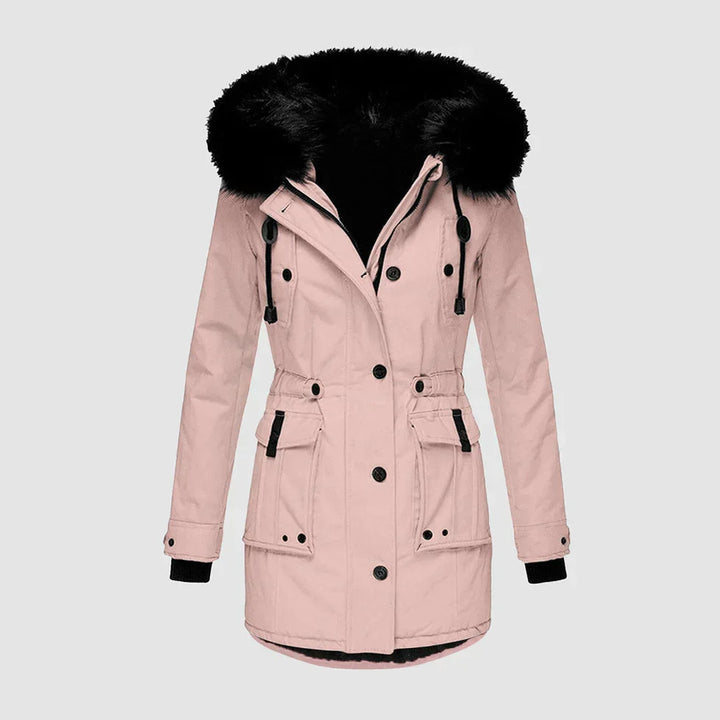 Wilhelmina faux fur hood waterproof parka in pink, front view